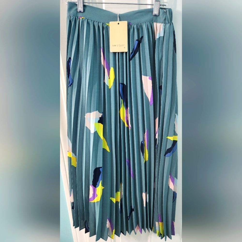 See U Soon XS Size 2 Boho Pleated Maxi Skirt NWT Multicolored